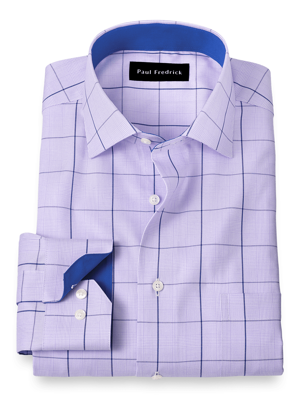 Product Image of Non-iron Cotton Check Dress Shirt With Contrast Trim-Purple