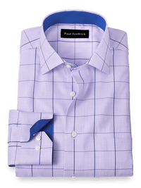 Non-Iron Cotton Check Dress Shirt With Contrast Trim - Purple