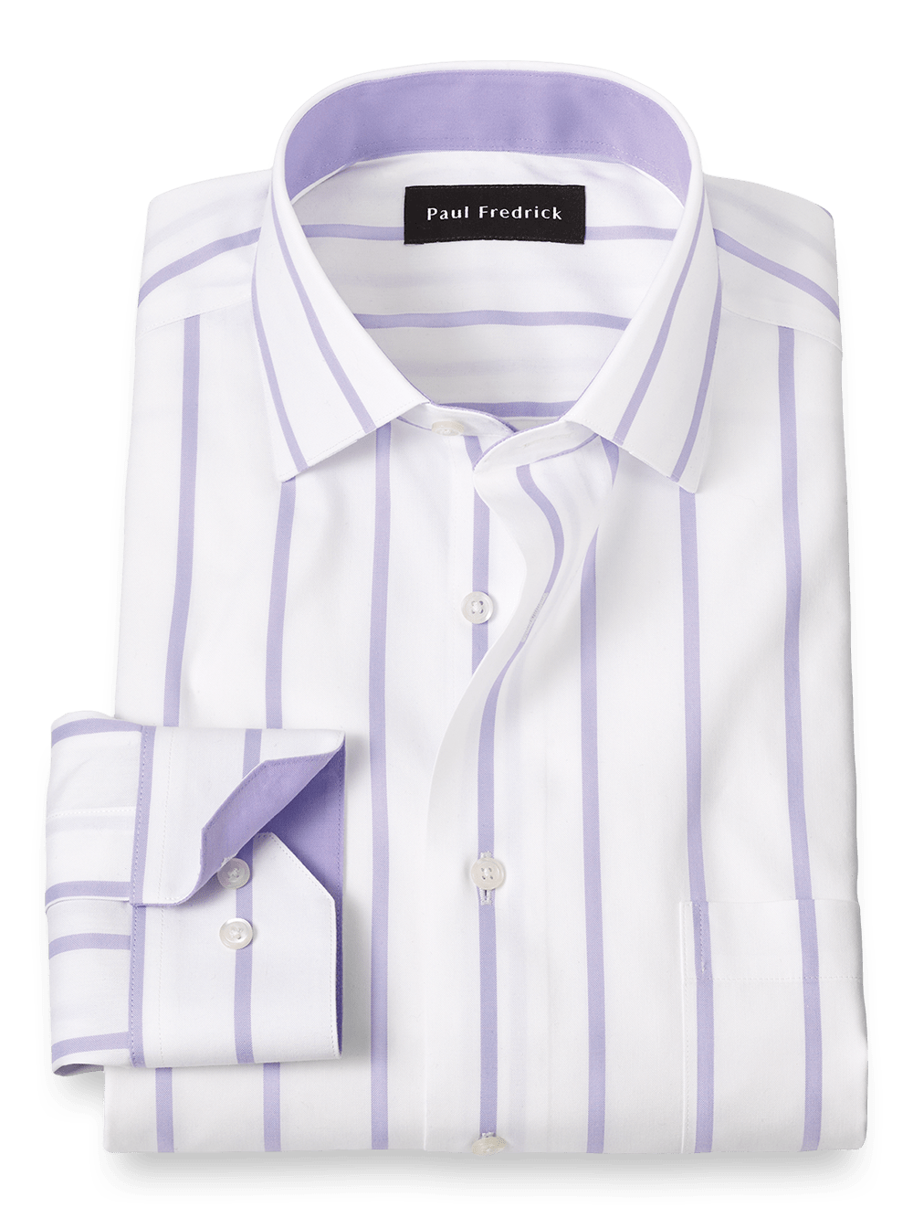 Product Image of Non-iron Cotton Stripe Dress Shirt With Contrast Trim-Purple