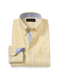Comfort Stretch Non-Iron Check Dress Shirt With Contrast Trim - Yellow
