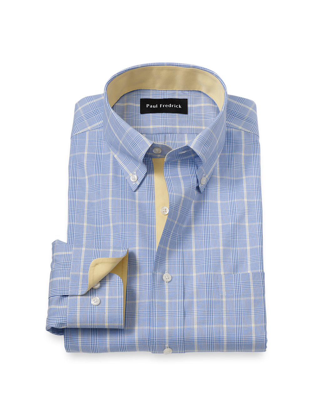 Product Image of Comfort Stretch Non-iron Glen Plaid Dress Shirt With Contrast Trim-Blue