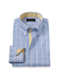 Comfort Stretch Non-Iron Glen Plaid Dress Shirt With Contrast Trim - Blue