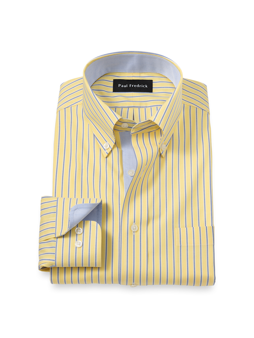 Product Image of Comfort Stretch Non-iron Stripe Dress Shirt With Contrast Trim-Yellow