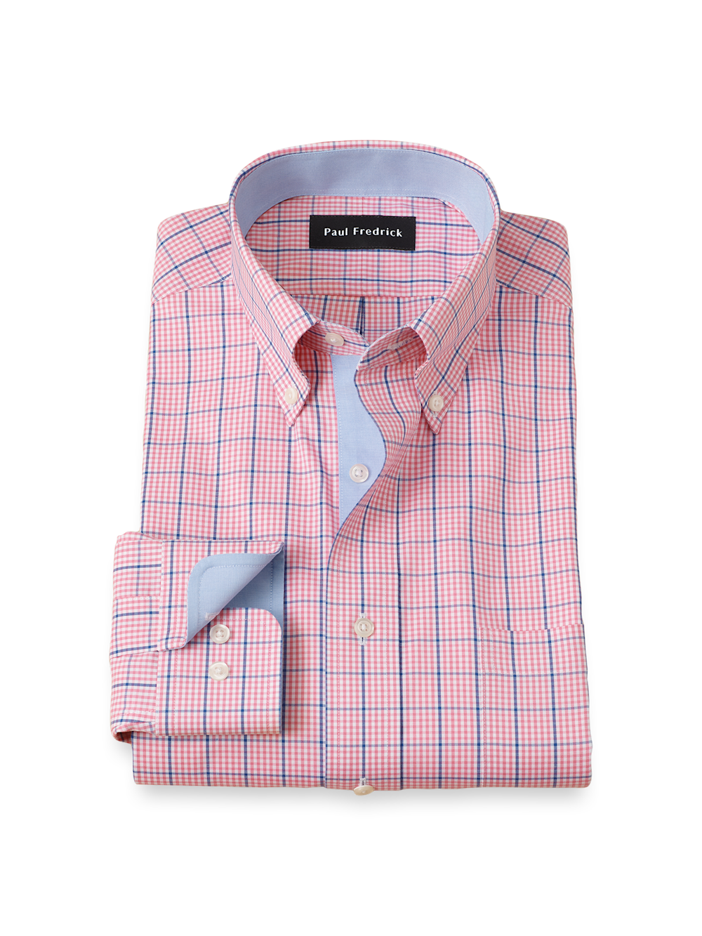 Product Image of Comfort Stretch Non-iron Windowpane Dress Shirt With Contrast Trim-Pink/Blue