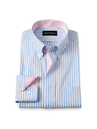 Comfort Stretch Non-Iron Stripe Dress Shirt With Contrast Trim - Blue/pink