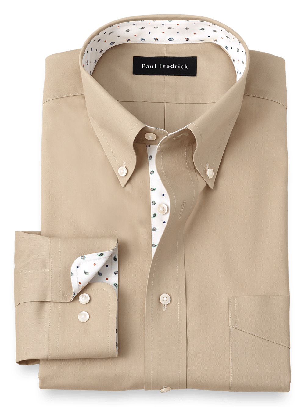 Product Image of Non-iron Cotton Solid Dress Shirt With Contrast Trim-Tan