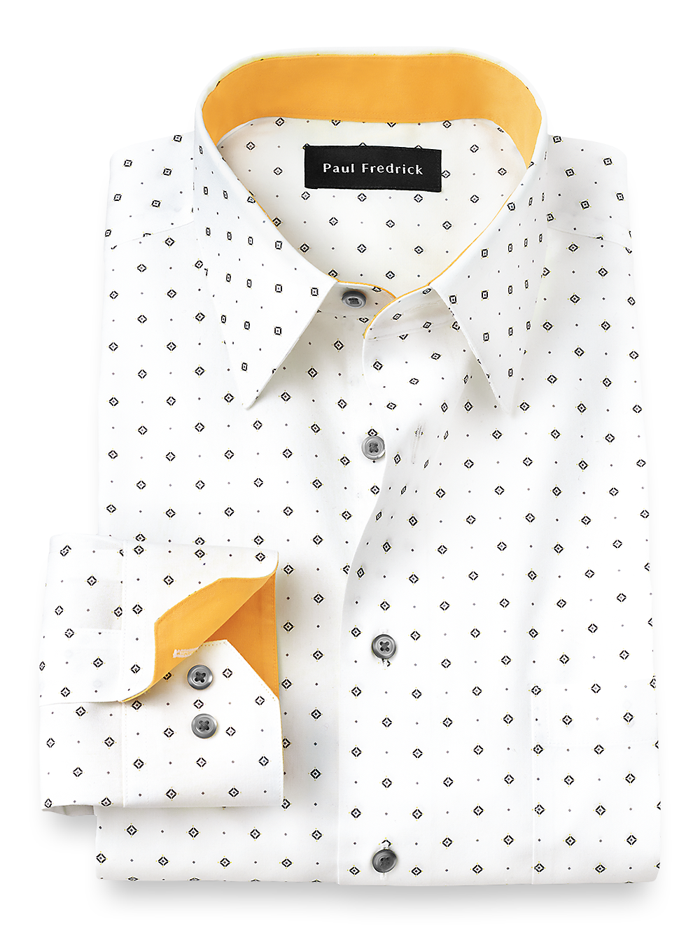 Product Image of Non-iron Cotton Mini Diamond Print Dress Shirt With Contrast Trim-White Multi