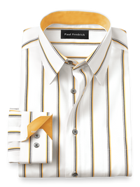 Non-Iron Cotton Stripe Dress Shirt With Contrast Trim - Black/gold
