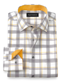 Non-Iron Cotton Check Dress Shirt With Contrast Trim - Black/gold