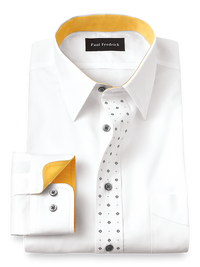 Non-Iron Cotton Solid Dress Shirt With Contrast Trim - White