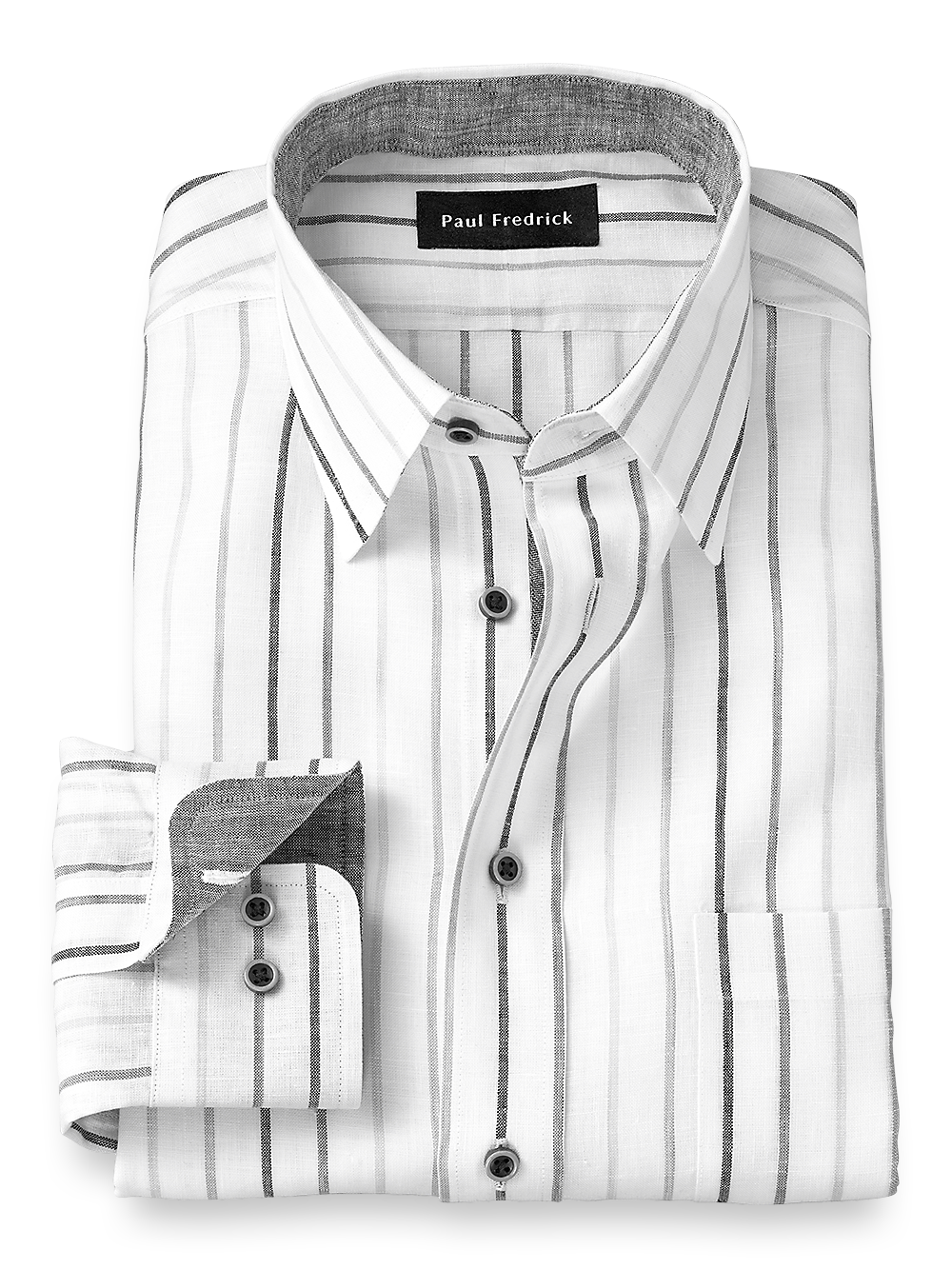 Product Image of Linen Stripe Dress Shirt With Contrast Trim-Charcoal