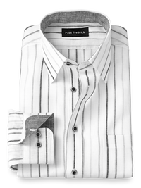Linen Stripe Dress Shirt With Contrast Trim - Charcoal