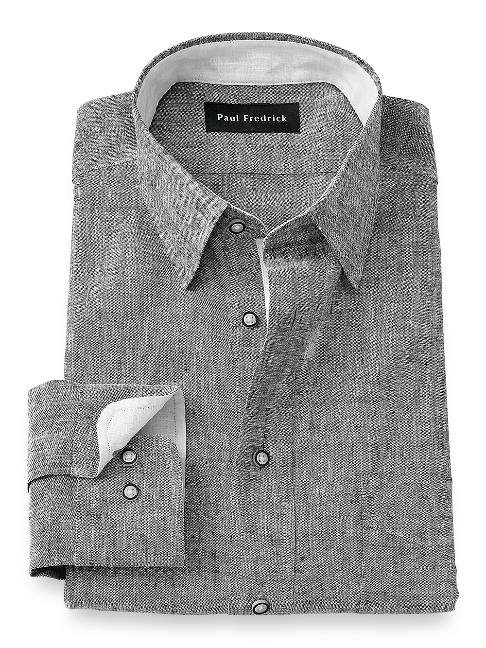 Product Image of Linen Solid Dress Shirt With Contrast Trim-Charcoal