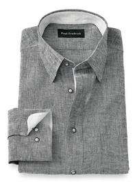 Linen Solid Dress Shirt With Contrast Trim - Charcoal