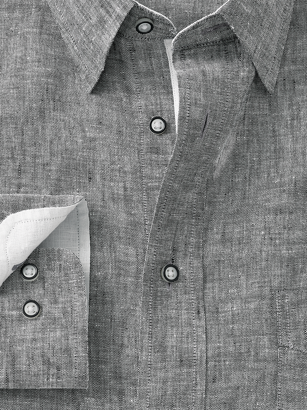 Alternate Image of Linen Solid Dress Shirt With Contrast Trim-1