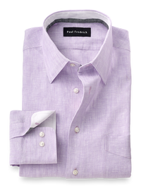 Linen Solid Dress Shirt With Contrast Trim - Lavender