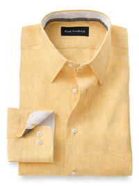 Linen Solid Dress Shirt With Contrast Trim - Yellow