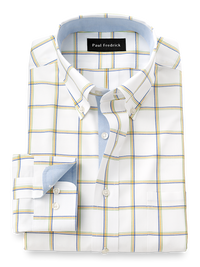 Non-Iron Cotton Windowpane Dress Shirt With Contrast Trim - Multi