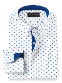 Non-Iron Cotton Circle Print Dress Shirt With Contrast Trim - Cobalt