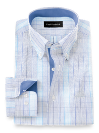 Non-Iron Cotton Check Dress Shirt With Contrast Trim - Cobalt