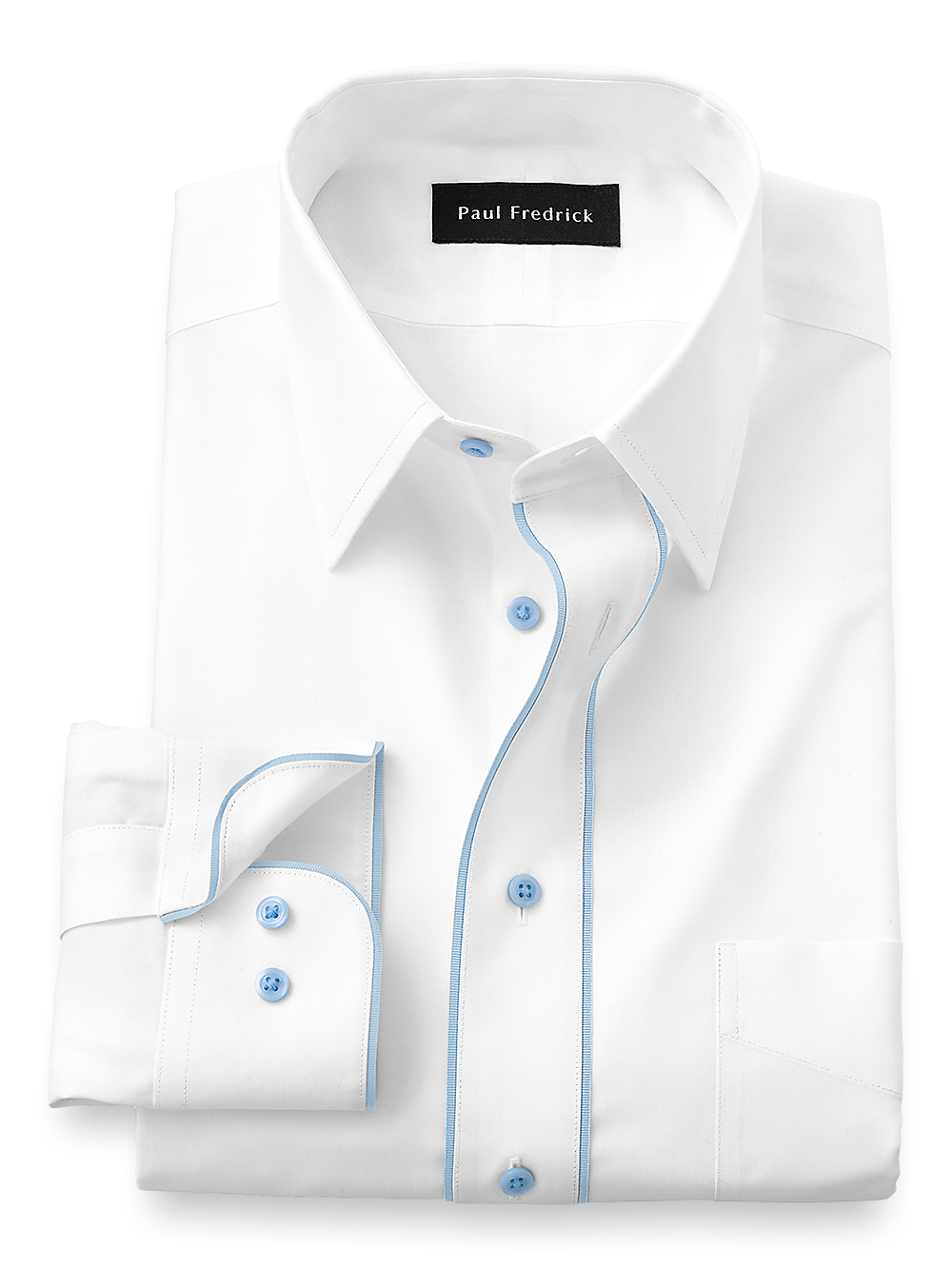 Product Image of Non-iron Cotton Solid Dress Shirt With Contrast Trim-White