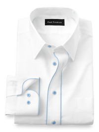 Non-Iron Cotton Solid Dress Shirt With Contrast Trim - White