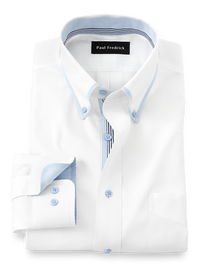 Non-Iron Cotton Solid Dress Shirt With Contrast Trim - White