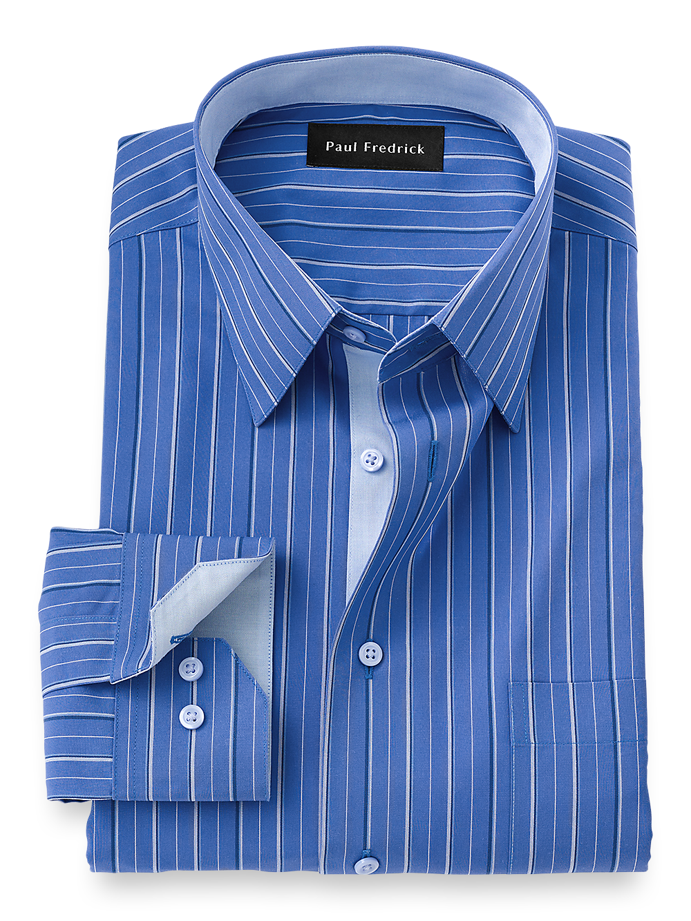 Product Image of Non-iron Cotton Stripe Dress Shirt With Contrast Trim-Cobalt