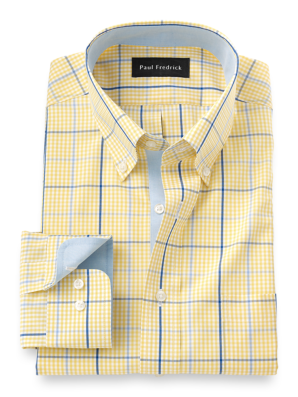 Product Image of Non-iron Cotton Windowpane Dress Shirt With Contrast Trim-1