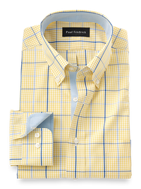 Non-Iron Cotton Windowpane Dress Shirt With Contrast Trim - Yellow/cobalt