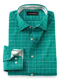 Non-Iron Cotton/linen Check Dress Shirt With Contrast Trim - Green