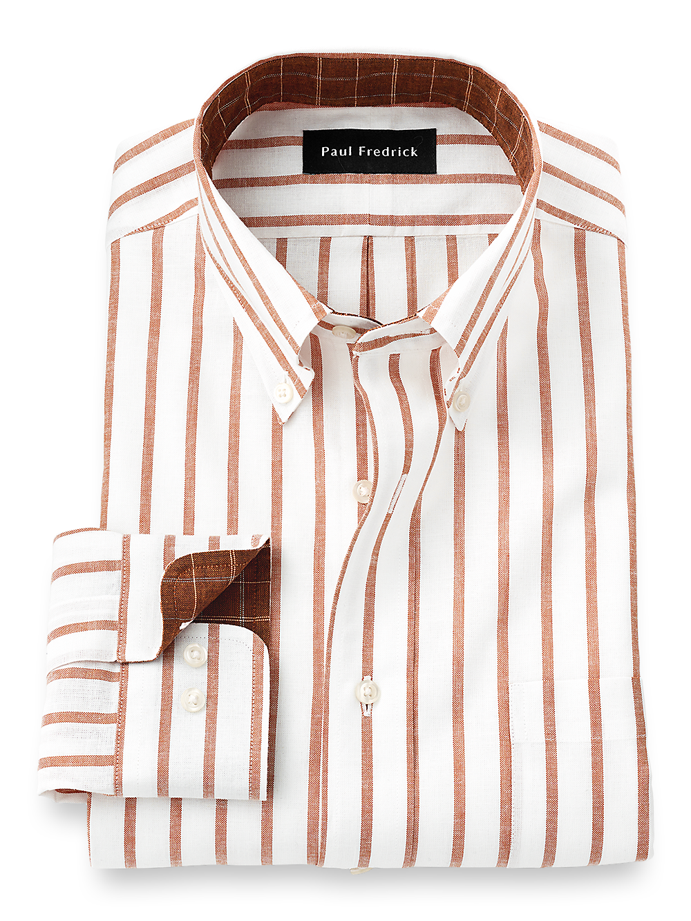 Product Image of Non-iron Cotton/linen Stripe Dress Shirt With Contrast Trim-Rust