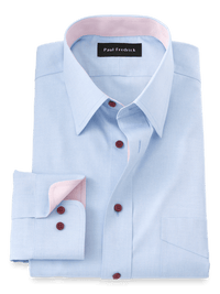 Non-Iron Cotton Solid Dress Shirt With Contrast Trim - Blue