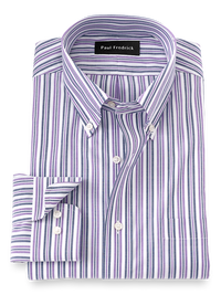 Non-Iron Cotton Stripe Dress Shirt - Navy/purple