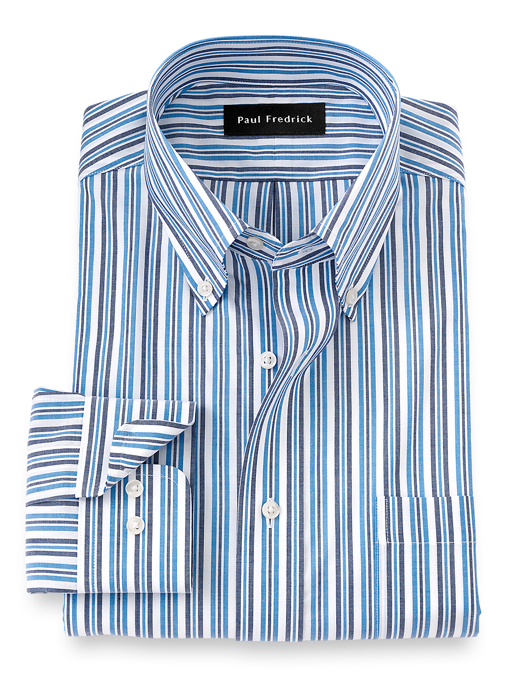 Product Image of Non-iron Cotton Stripe Dress Shirt-Navy/Blue