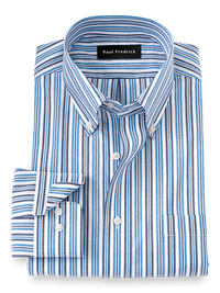 Non-Iron Cotton Stripe Dress Shirt - Navy/blue