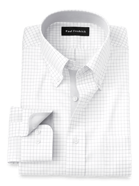 Non-Iron Cotton Check Dress Shirt With Contrast Trim - Grey