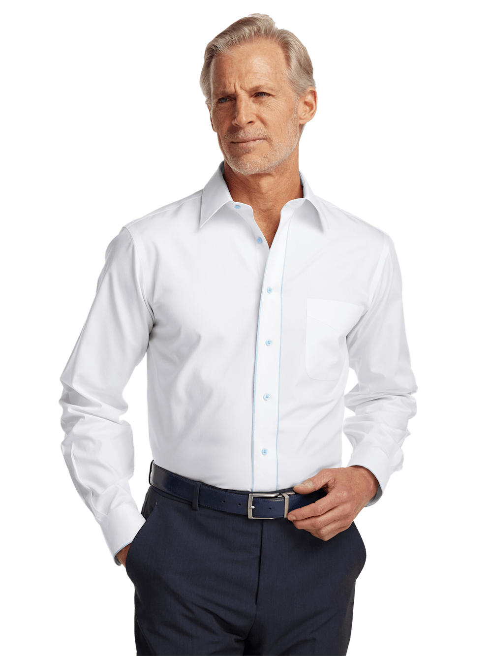 Alternate Image of Non-iron Cotton Solid Dress Shirt With Contrast Trim-1