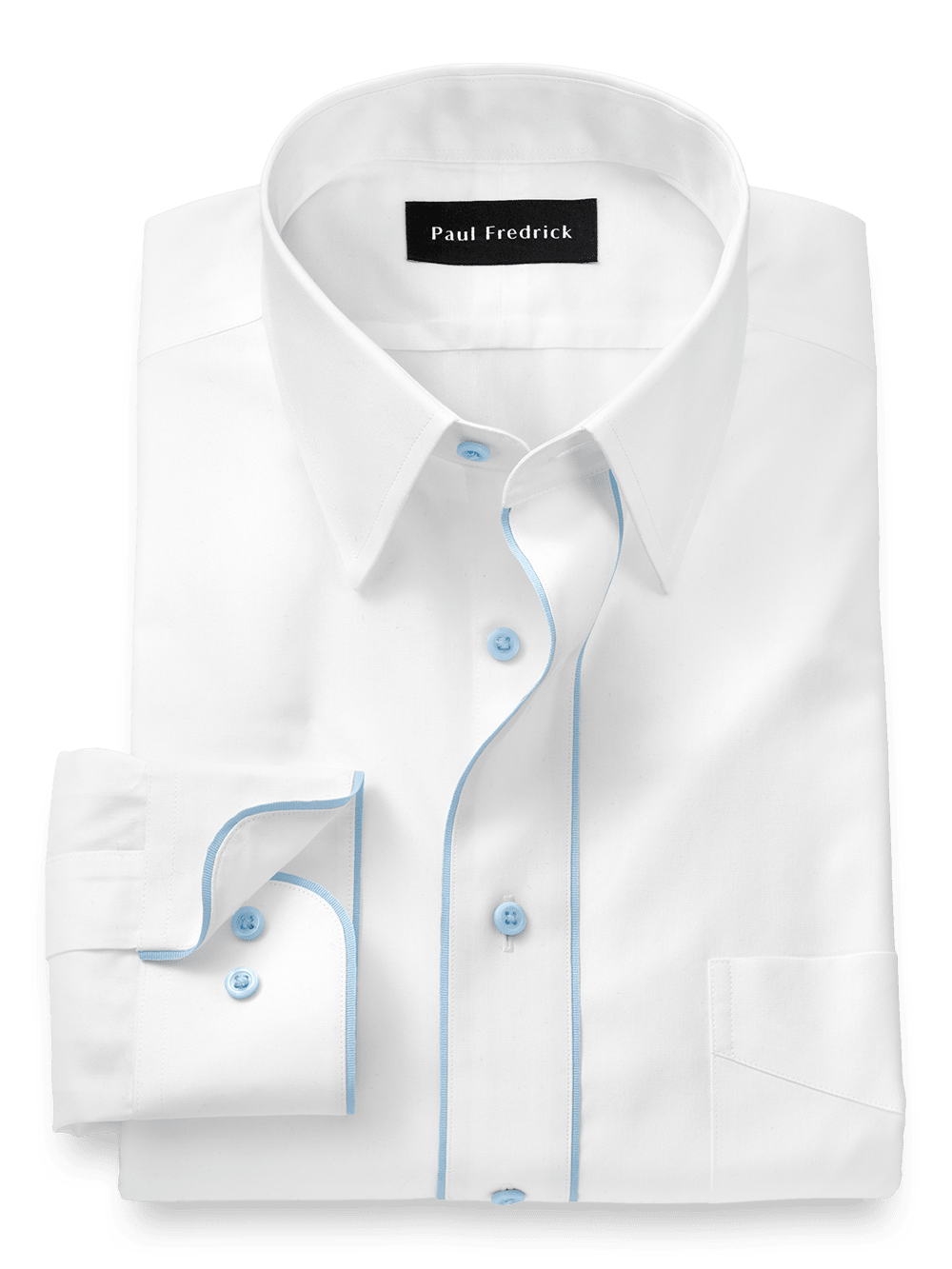 Product Image of Non-iron Cotton Solid Dress Shirt With Contrast Trim-White