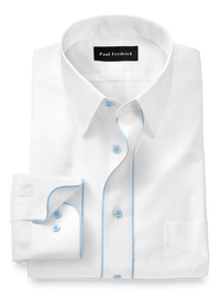 Non-Iron Cotton Solid Dress Shirt With Contrast Trim - White