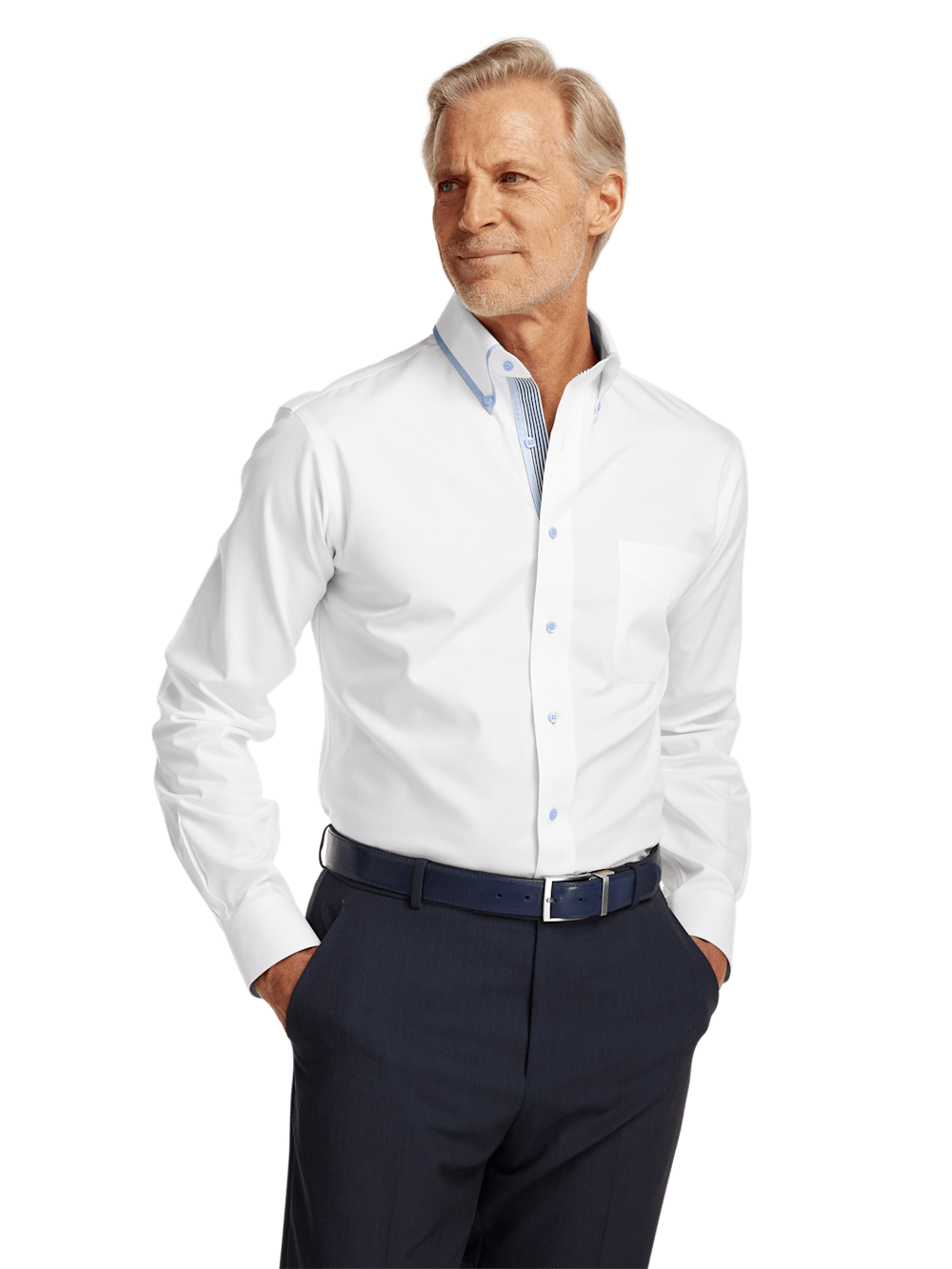Alternate Image of Non-iron Cotton Solid Dress Shirt With Contrast Trim-1
