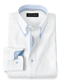 Non-Iron Cotton Solid Dress Shirt With Contrast Trim - White