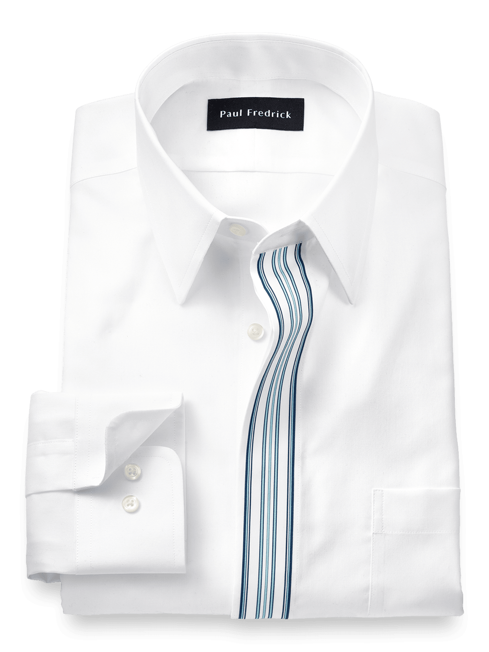 Product Image of Non-iron Cotton Solid Dress Shirt With Contrast Trim-White/Blue