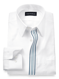 Non-Iron Cotton Solid Dress Shirt With Contrast Trim - White/blue