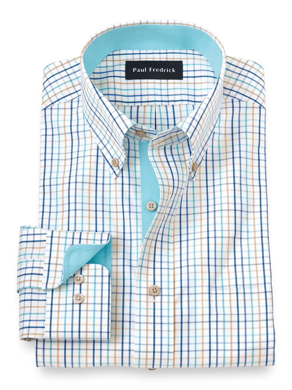 Product Image of Non-iron Cotton Check Dress Shirt With Contrast Trim-Multi