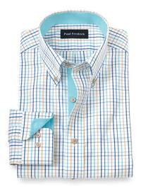 Non-Iron Cotton Check Dress Shirt With Contrast Trim - Multi