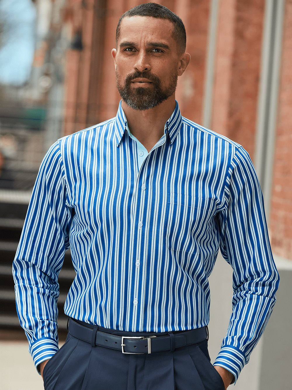 Alternate Image of Non-iron Cotton Stripe Dress Shirt With Contrast Trim-7