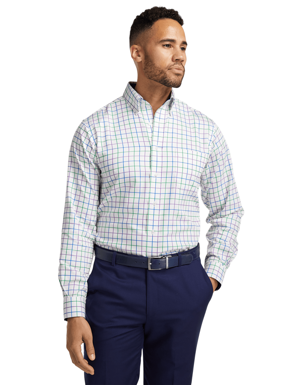Alternate Image of Non-iron Cotton Check Dress Shirt With Contrast Trim-1