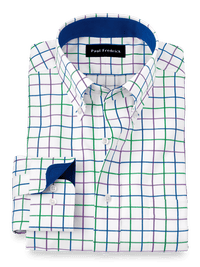 Non-Iron Cotton Check Dress Shirt With Contrast Trim - Multi