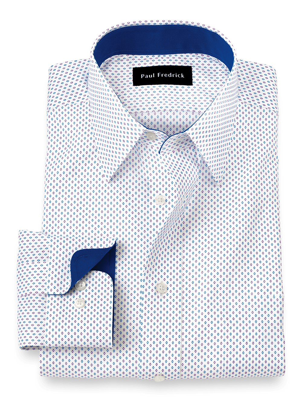 Product Image of Non-iron Cotton Geometric Dress Shirt With Contrast Trim-Blue/Purple